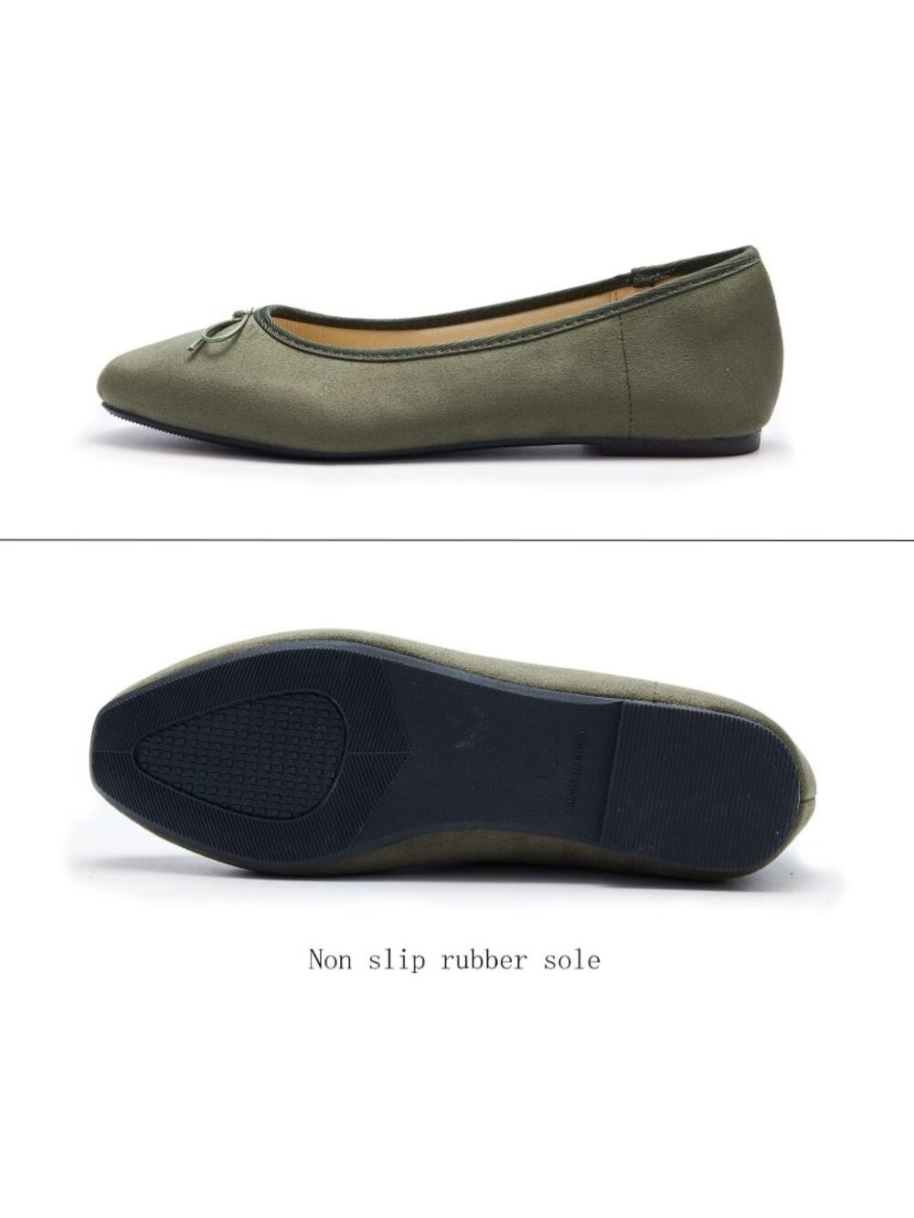 Women's A Olive Green Round Toe Ballet Flats Comfortable Bow Casual Dressy Shoes - Picture 5 of 7